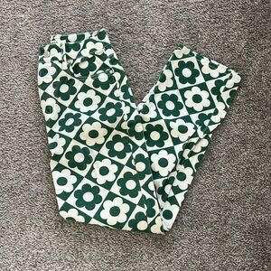 High Rise Straight Green Floral Print Jeans